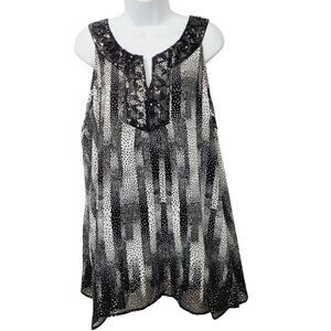 Style & Co Tunic Top Size 18 Black & White Sleeveless Chiffon Sequin Accents